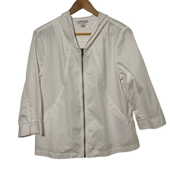Coldwater Creek Size Medium White Lightweight Zip Up Jacket with Hood - Picture 1 of 7